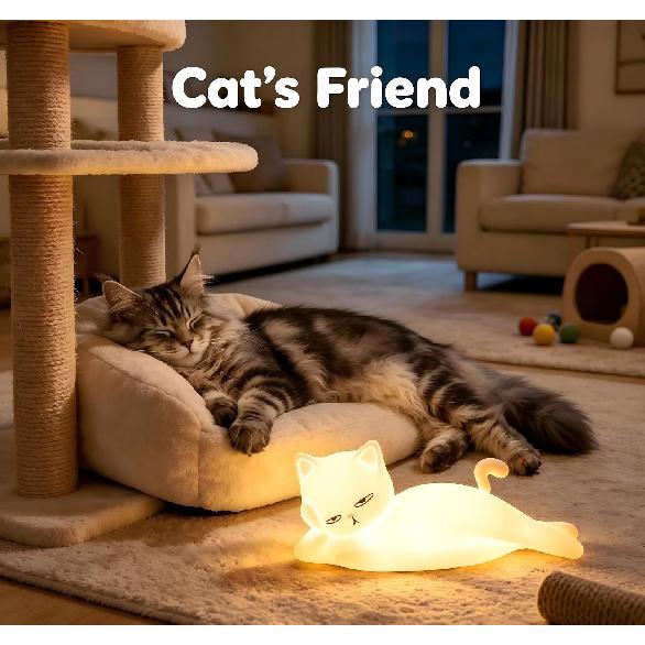 Flach liegende Katzenlampe Lustige Geschenke, 16 Farben+5 Dimmstufen+Silikon Zufällige Sachen, Touch+Fernbedienung+Wiederaufladbares Nachtlicht, Einzigartige Coole Lampe, Niedliche Seltsame Sachen,