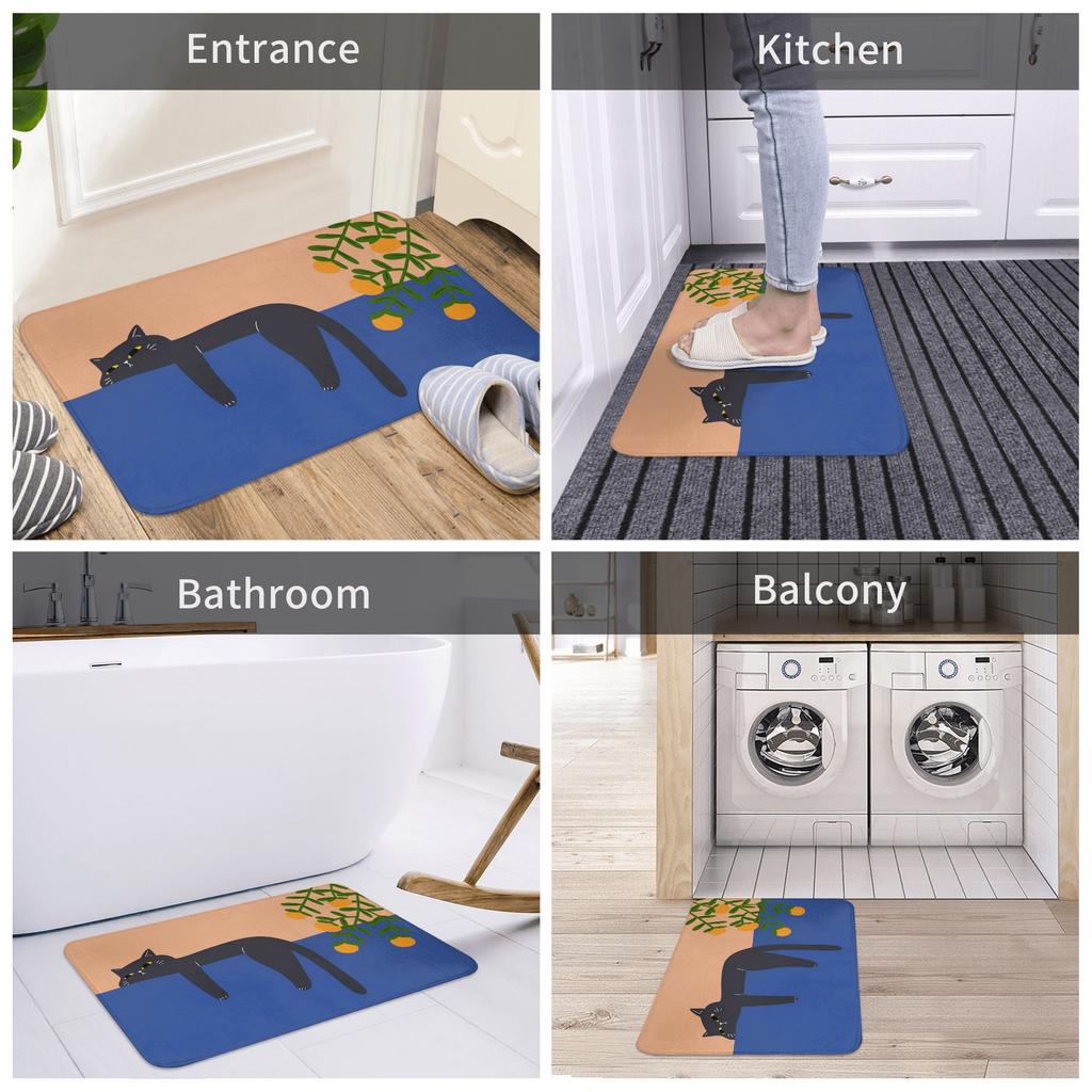 Funny Cute Cartoon Cat Welcome Floor Door Kitchen Bath Mat Anti-Slip Outdoor Doormat Bedroom Balcony Entrance Rug Carpet Footpad