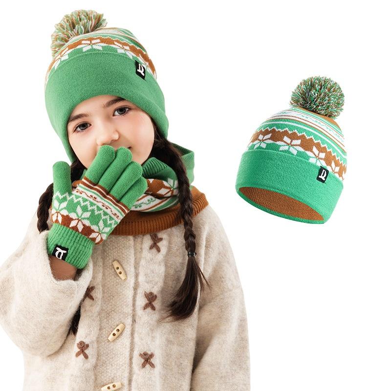 Children's Hat Scarf Set in Stock, Thickened Warm Woolen Hat Set, Children's Knitted Hat Set