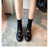 Le Fu Shoes Women's British Thick soled High Heels Coarse Heels French Lazy Small Leather Shoes