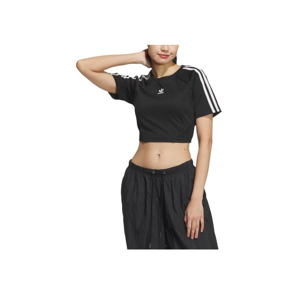 Adidas Originals Baby Tee Soft Comfortable Short Sports Round Neck Short Sleeve Raglan T-Shirt Women Tops Black JD3284