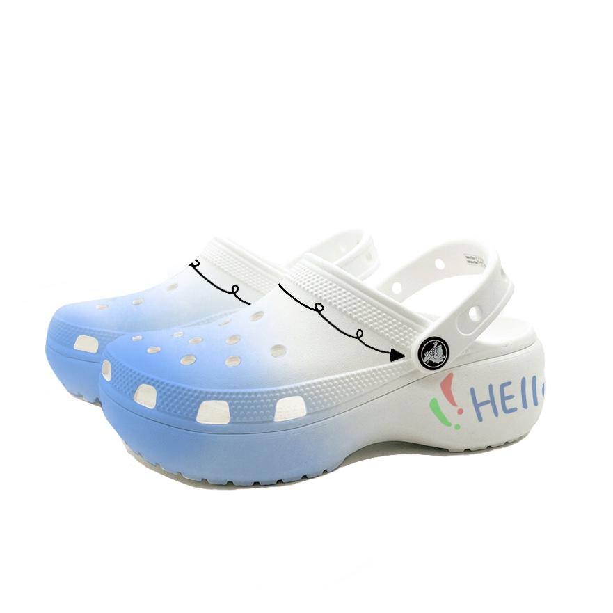 Crocs Classic Platform Clog Hello Lanya Beach Girl Campus Style EVA Hole Shoes Unisex White and Blue