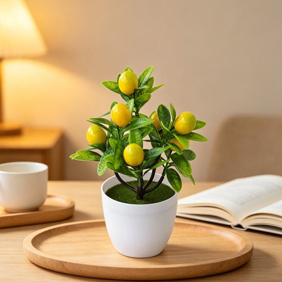 Artificial Lemon Tree Potted Plants Small Fake Yellow Lemons Citrus Tree Faux Fruit Greenery Bonsai Decoration for Indoor Home Office