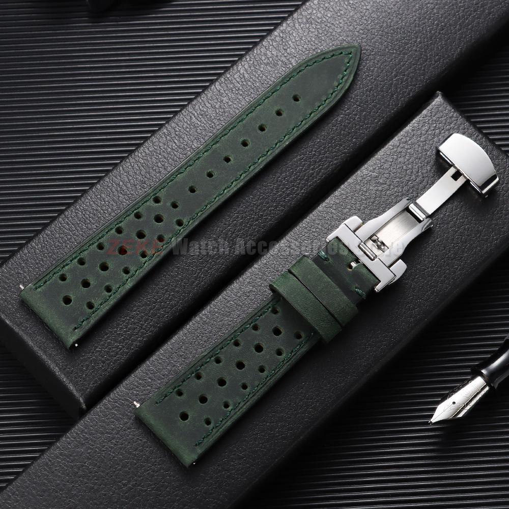 Quick Release Vintage Leather Watch Strap Stitching Cowhide Band for Omega 18/19/20/21/22/24mm Deployment Clasp Wrist Bracelet