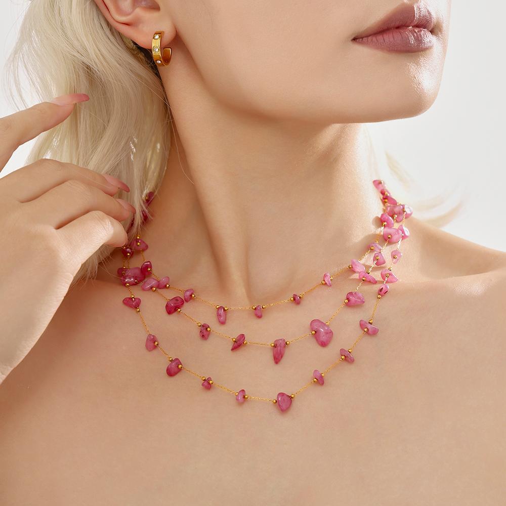 Bohemian Pink Stone Luxury Choker & Bracelet Set for Women