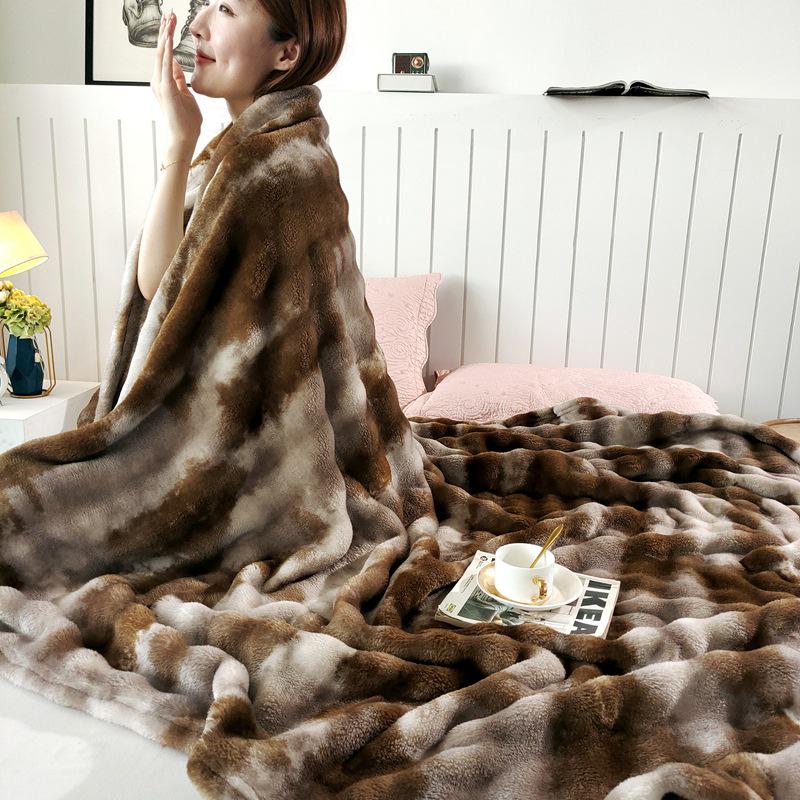Cross-border Tie-dye Ink Painting Fleece Blanket - Large Bubble Air Conditioning Shawl