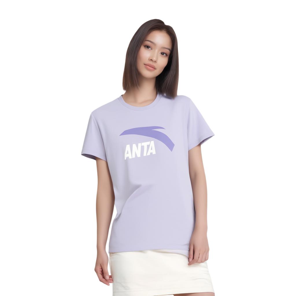 Anta Comfortable Casual Simple Versatile Round Neck Pullover Short Sleeve T-Shirt Women T-Shirts Morning-Mist-Purple 962528115-3