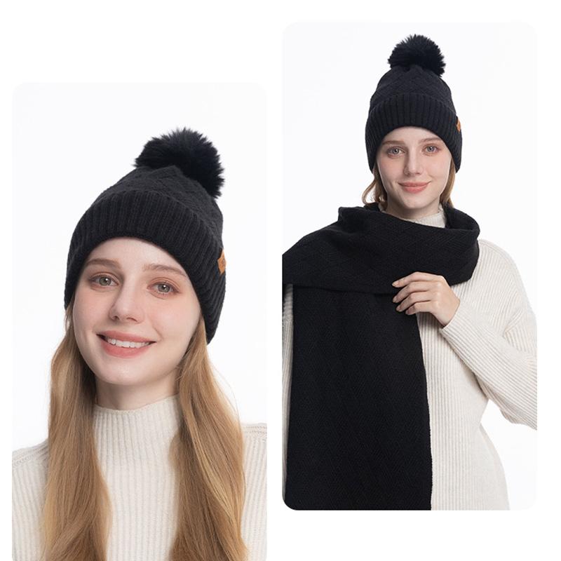 Women's Three Sizes To Choose From: Knitted Hat, Scarf, Glove, Women's Autumn and Winter Outdoor Warm Double Layer Knitted Hat