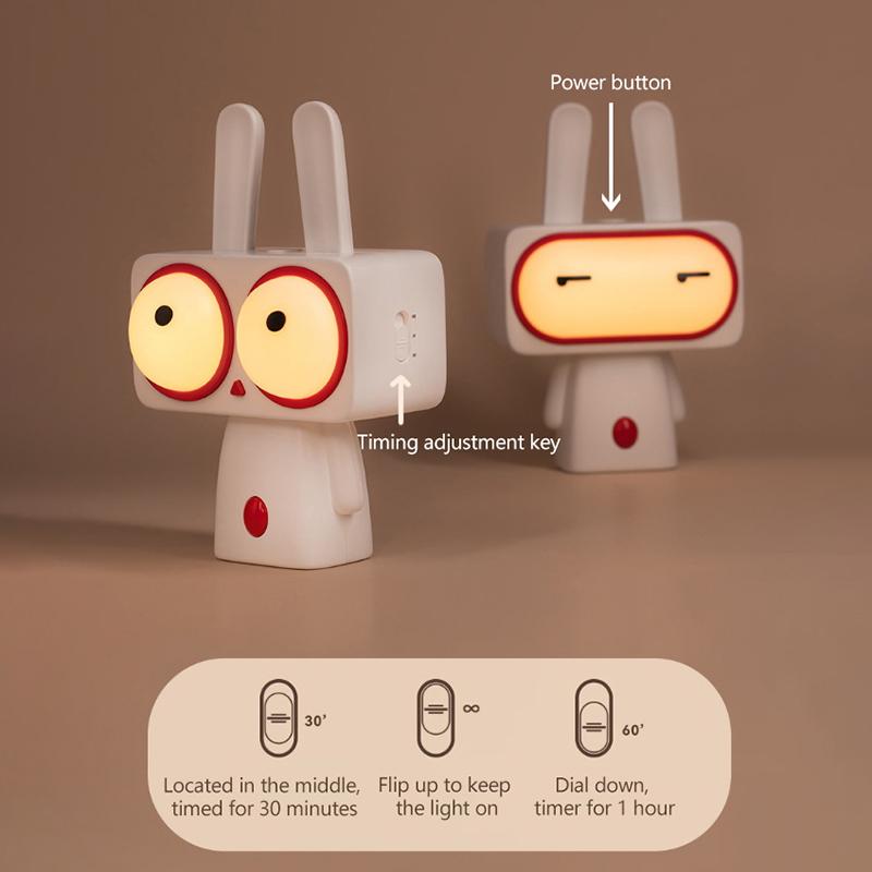 Kreativitet Bobby Rabbit Nattlampe USB Oppladbar Søt Tegneserie Stemningslampe For Soverom Skrivebord Nattbord Med Timer