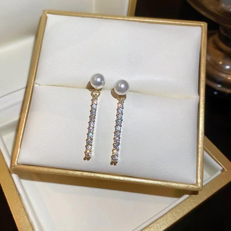 New 925 Silver Pearl Drop Earrings Elegant Zircon Jewelry Simple Charm Gift for Women Birthday Party Fine Accessories
