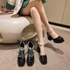 Mary Jane shoes 2025 thick heel waterproof platform thick sole Japanese Spice Girl patent leather black temperament French high heel small leather s