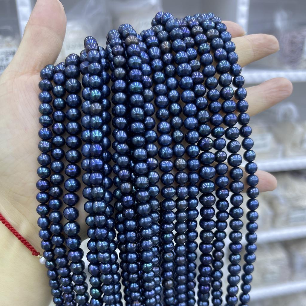 1String, Black Natural Freshwater Pearls, Handmade Near Round Pearl Beads for Jewelry Making DIY Crafts (Beads 7-8mm, Length 36cm)