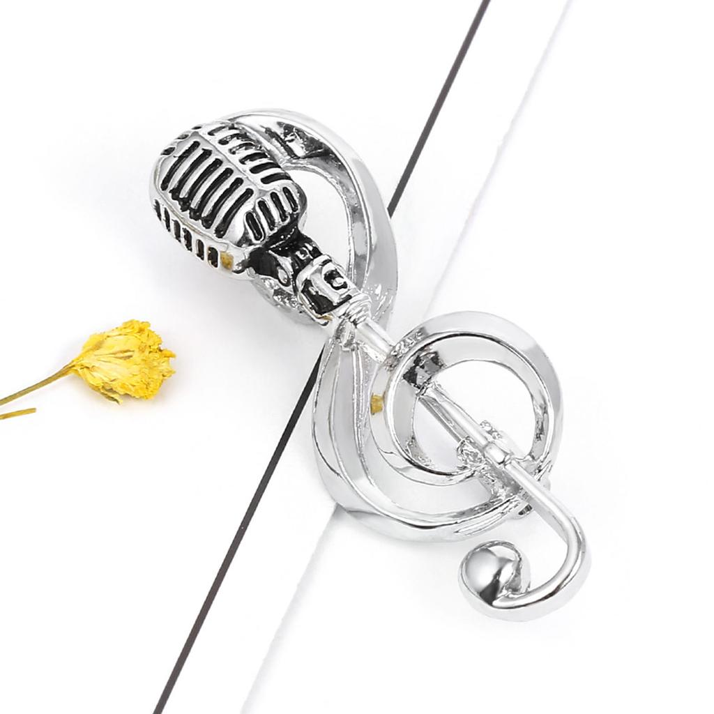 Gold Silver Color Microphone Brooch Jewelry Decoration Music Note Pins Badge Decoration for Unisex