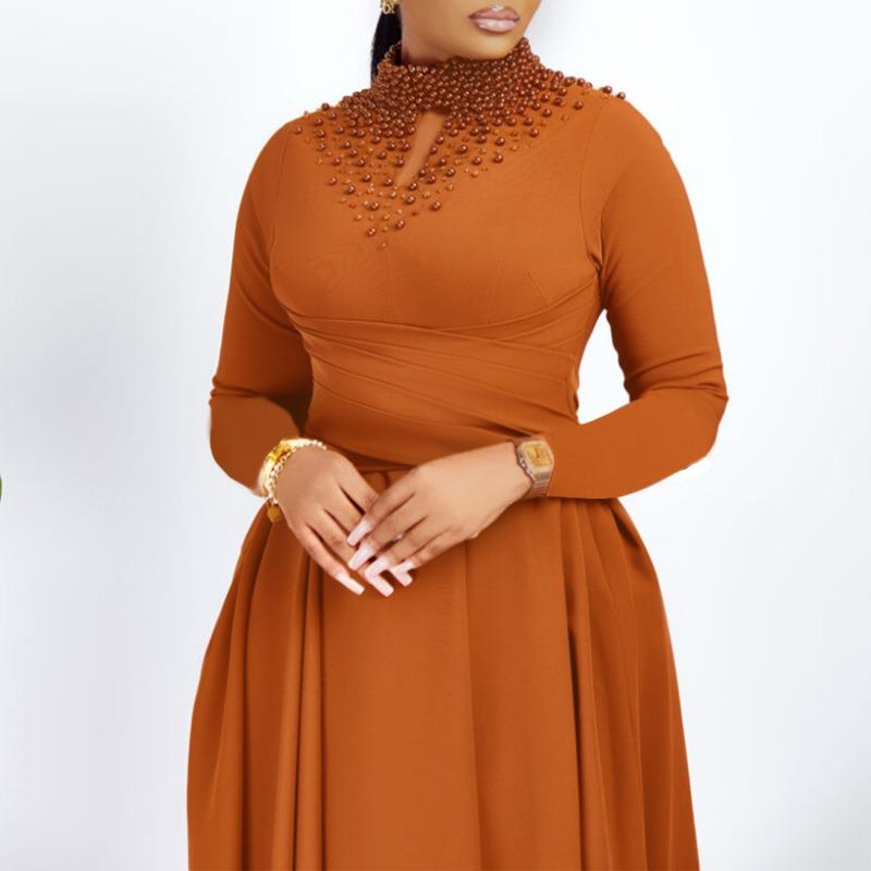 YYFS Women's Fashion Spring Fall Solid Color Print Long Sleeve O-Neck High Waist Casual Dresses