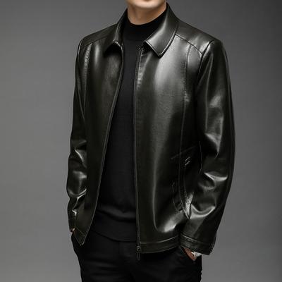 Giacca in Pelle da Uomo Autunno e Inverno Nuovi Abbigliamento da Uomo Collo a Revers Giacca Morbida in Pelle Uomini di Mezza Età Ampia e Casual