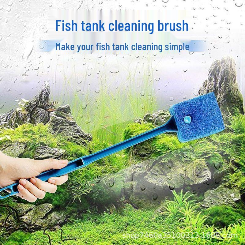 Double-Sided Long Handle Aquarium Glass Scraper & Brush Cleaner