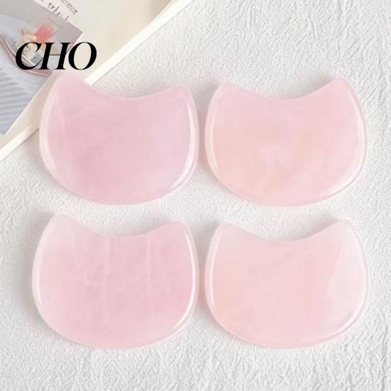 Jawline Contour Massager Pink Quartz Scraping Board Cat Head Shape Facial Massage Tool for Lifting Ergonomic Firming V-Face Line Relieves Fatigue