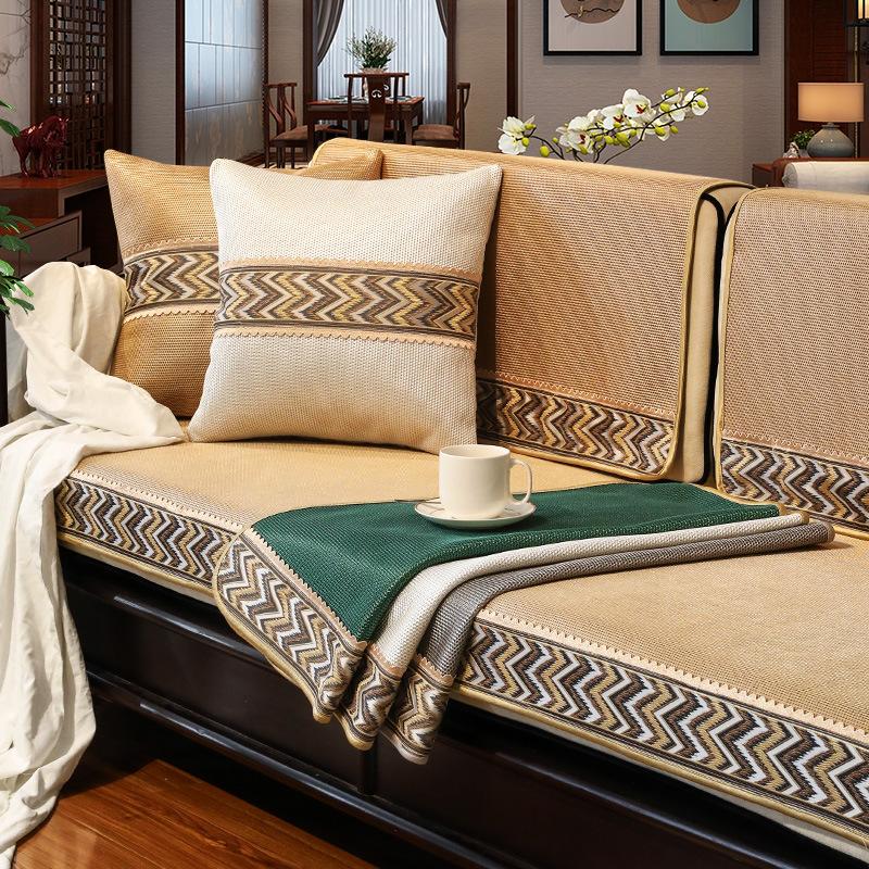 Summer Ice Silk Non-Slip High-End Combination Solid Wood Sofa Seat Cover Cover Backrest Towel