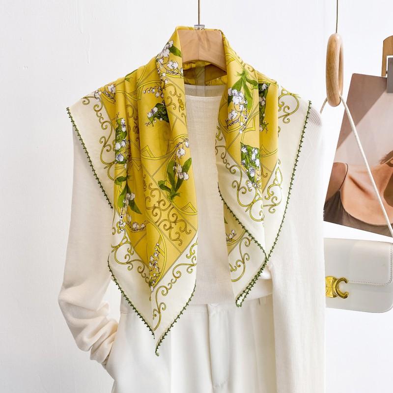100% Silk Crepe Square Scarf Women Fashion Office Decorative Lace Neckerchief