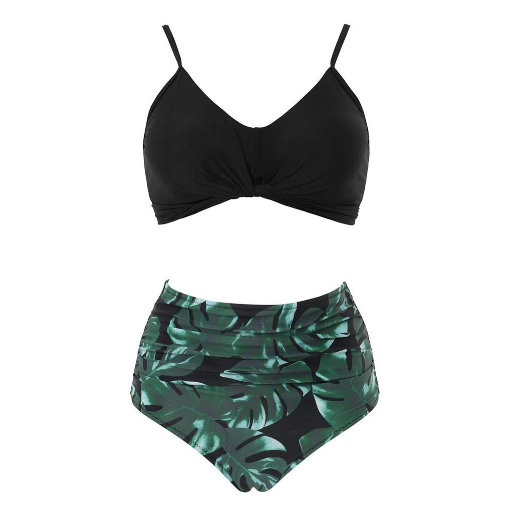 Two Piece Swimsuit High Waist Bikini Set Women Cross Front Top Adjustable Straps Swimwear Bathing Suit Beachwear