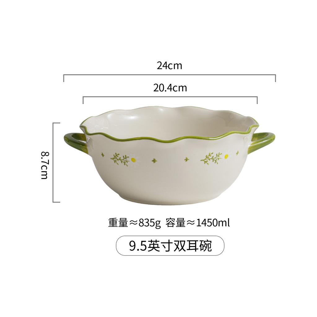 Lace Small Fresh Tableware High Value Ceramic Bowl Underglaze Color Household Bowl Set Large Capacity Binaural Bowl