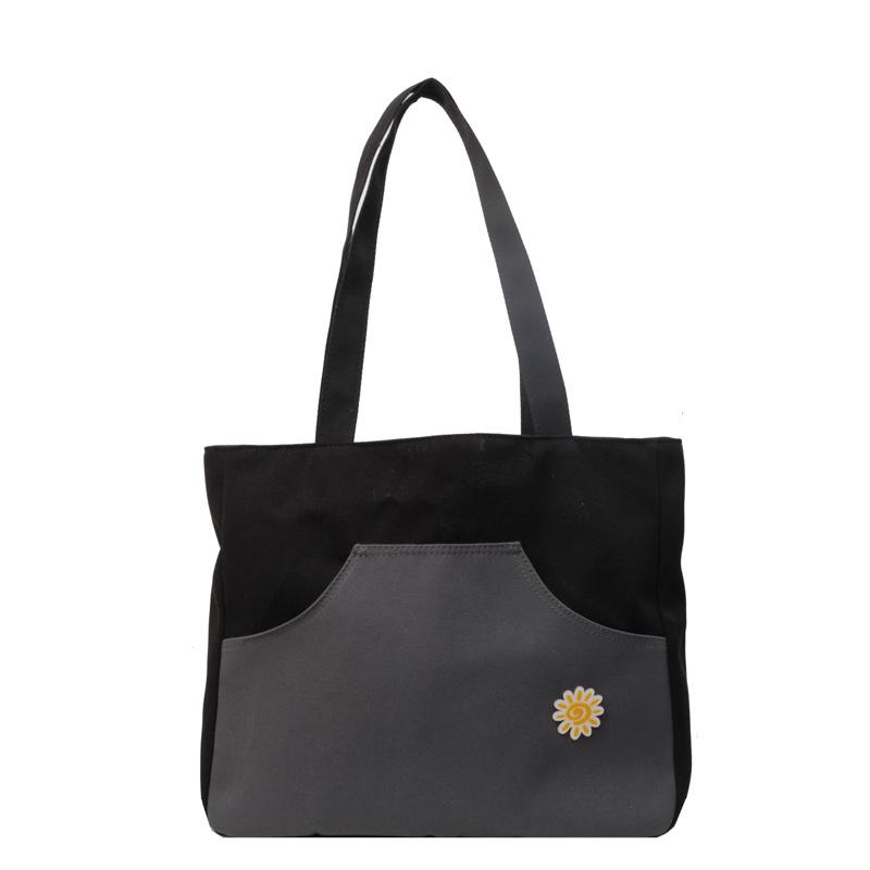 Korean Version of the New Contrasting Color Canvas Bag Large-capacity Casual Tote Bag Versatile and Lightweight College Student Class Shoulder Bag