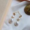 Women Gold Irregular Freshwater Pearl Drop Earrings Elegant French Long Dangle Statement Jewelry