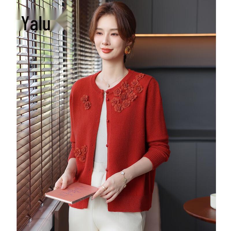 

Yalu Women s 2025 Autumn Round Neck Knit Cardigan with 3D Floral Design XL (up to 50kg)