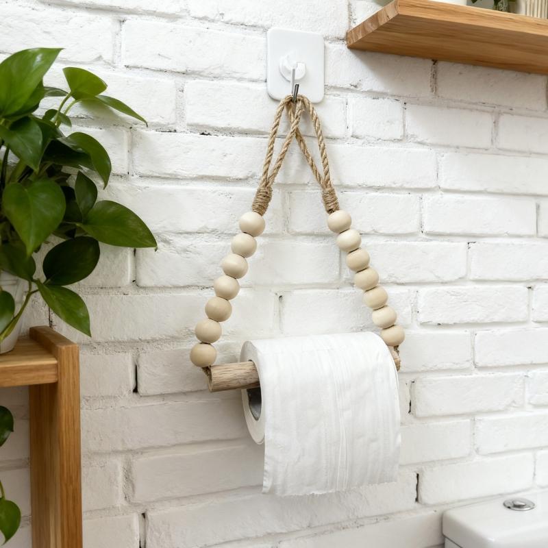 Beaded Wooden Stick Toilet Paper Holder Nordic Natural Wood Style Ideal For Home Decor Hanging Decorations