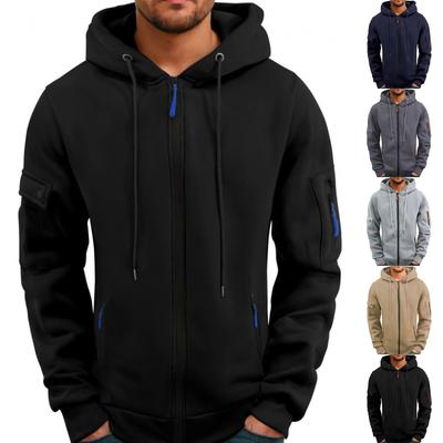 Bedrucktes Herren-Sweatshirt mit Reißverschluss und Armtasche, Strickjacke, sportlicher Herren-Kapuzenpullover in großer Größe, lässiger Hoodie