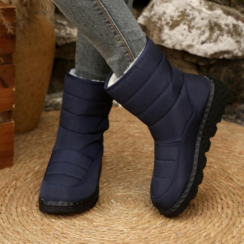 Women's Mid-Calf Waterproof Snow Boots with Magic Tape, Non-Slip Outdoor Design, Thickened and Lined for Warmth