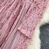Schickes Vintage Einreiher Spleiß-Mesh Slim Elegant Fee Mode Boho Sommerkleid Damenbekleidung Langes Kleid