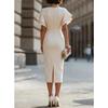 Robe Fourreau Élégante à Manches Volants 2026 pour Femmes, Robe Midi Bodycon à Col Rond Coupe Ajustée, Tenue Formelle pour le Bureau et les Soirées Cocktail