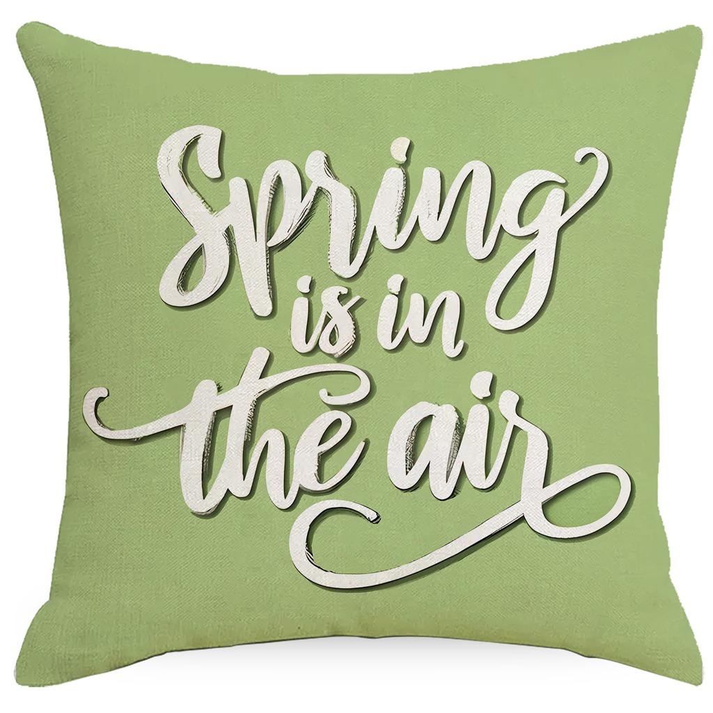 New Pillowcase Spring and Summer Letters Flower and Grass Linen Pillowcase Decoration