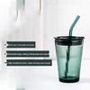 Striped Glass Tumbler with Lid and Straw