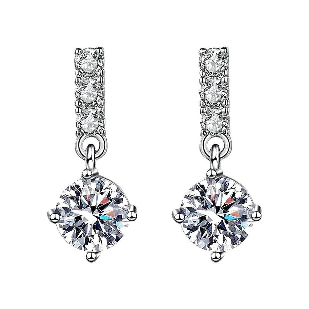 One Carat Moissanite Tassel Earrings with Zirconia, Colorfast, Super Shiny, Internet Celebrity Style, Six-Prong Set