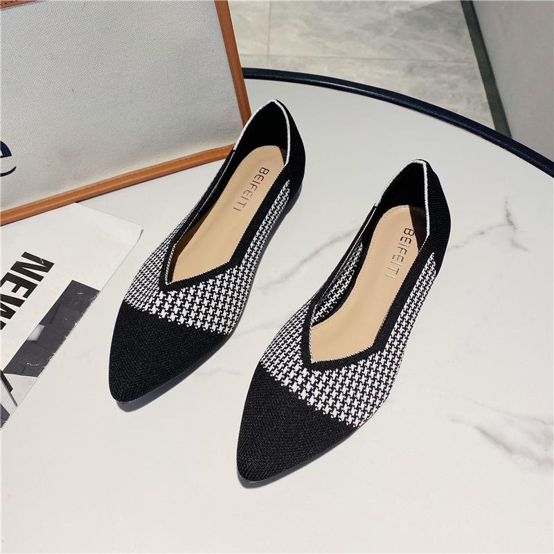 

Новые вязаные женские туфли-лодочки с острым носком и мелким вырезом, супермягкие, с узором «гусиная лапка», плоские туфли-дуду 35 чёрный