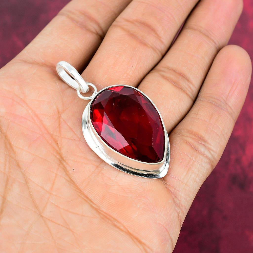 Wisiorek z granatu 925 z litego srebra, ręcznie robiony wisiorek z kamieni szlachetnych, prezent dla żony, nowy wisiorek