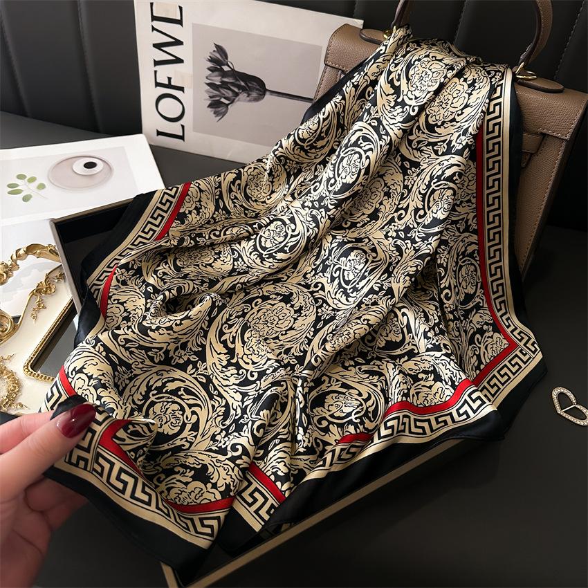 Luxury Fashion Print 70*70cm Square Scarf Women Soft Satin Hairband Neckerchief Tie Female Headband Foulard Bag Ribbon