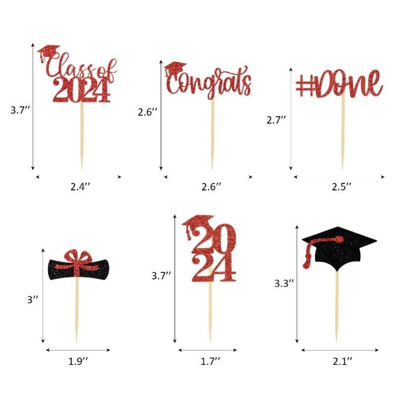 12 Pcs Graduation Season Celebration Cake Prop Insert Cap Cupcake Topper Party Decoration Toppers 2024 Card Decors Paper Picks
