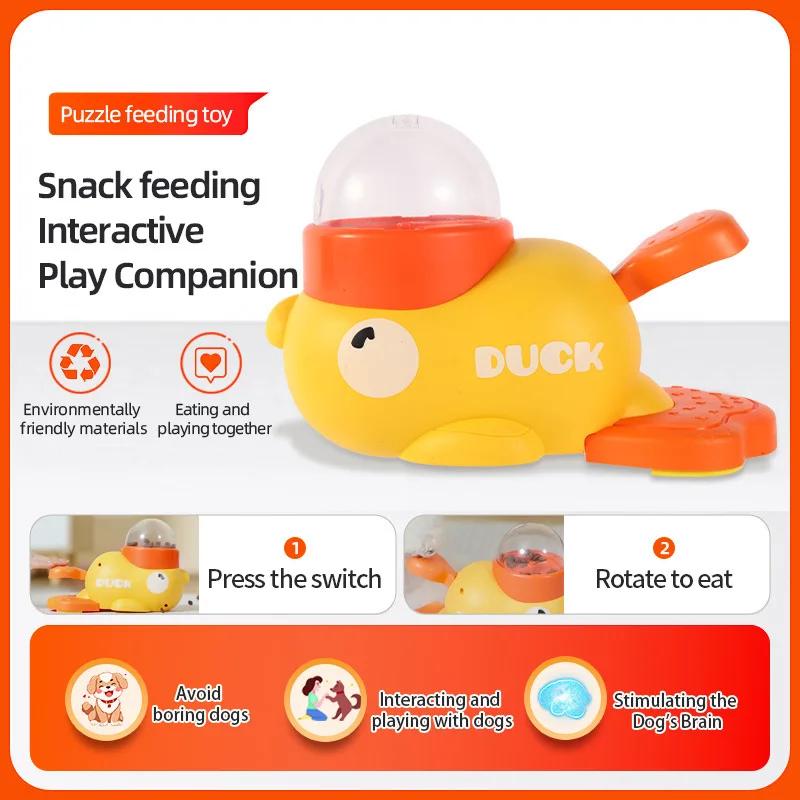 2-in-1 Interactive Dog Toy Pet Automatic Food Treat Dispenser Cartoon Duck Design Slow Food Pet Snack Feeder for Dog Training