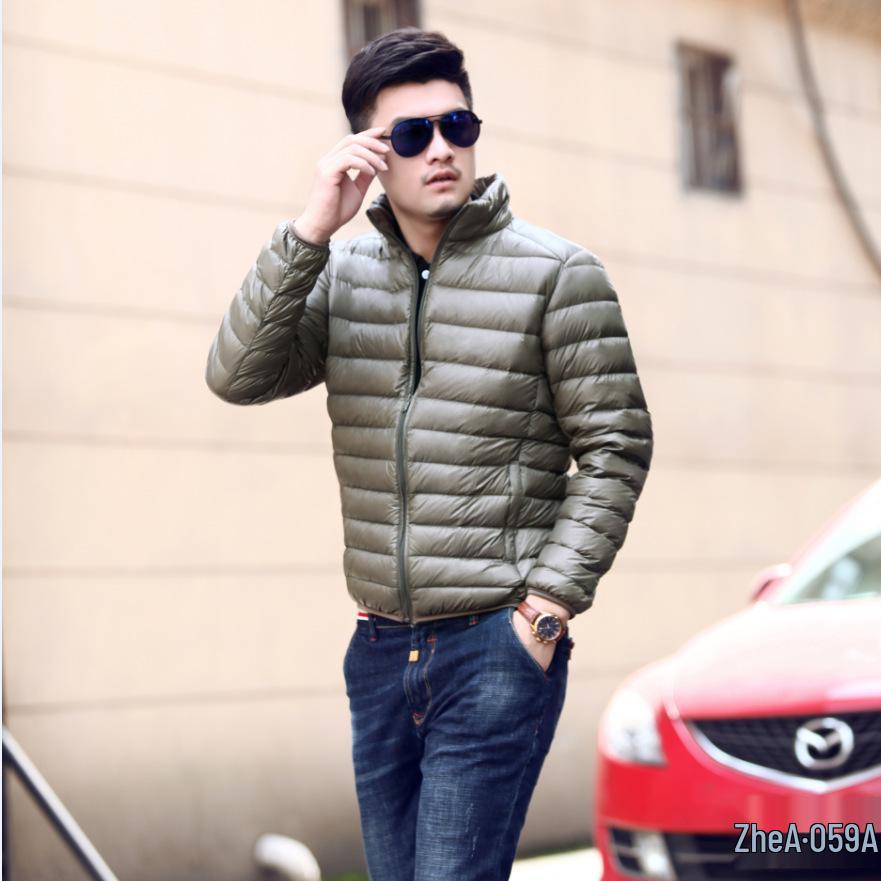 Men's Slim Fit Lightweight Down Jacket: Stand-Up Collar, Autumn/Winter Collection, Plus Sizes Available.