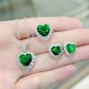 Elegant CZ Gemstone Pendant Necklace Set With Earrings Ring Women Blue Red Yellow Green Purple White Zircon Jewelry