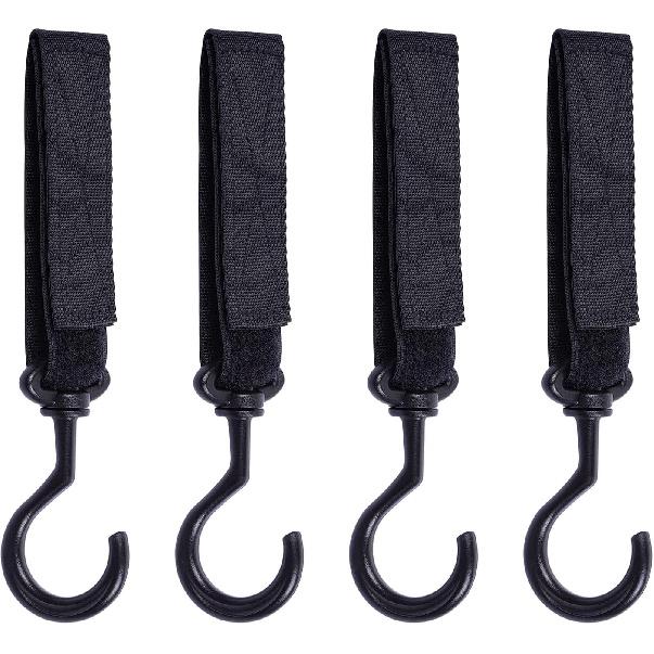 Wisdompro Car Seat Headrest Hook, 4 Pack Multi-Purpose Hanger for Handbag, Purse, Coat, Clothes & Grocery Bag - Black