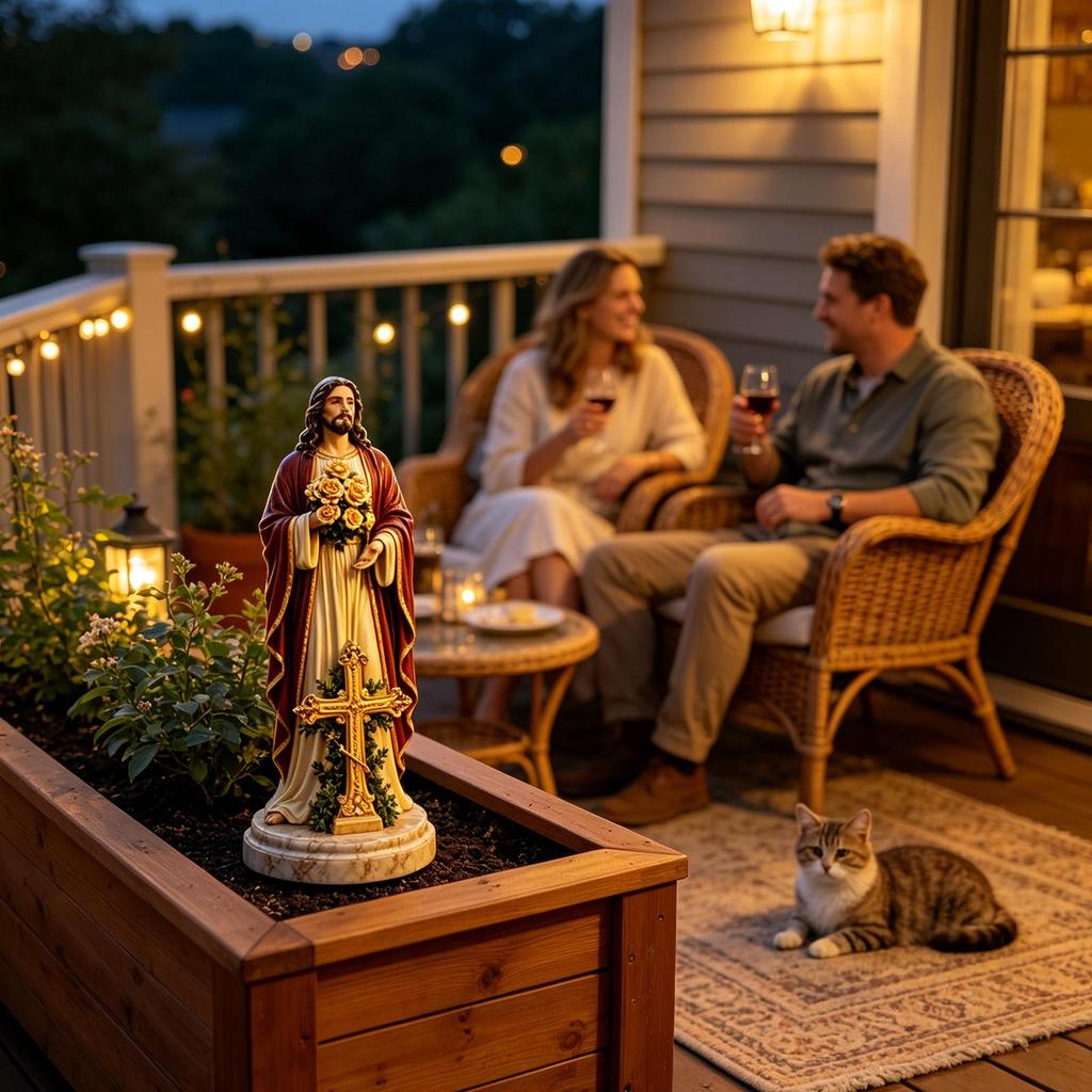Garden Jesus Mary Statue Light Decorative Resin Sculpture With Solar Lighted Flower Holy Mother Mary Statue Christian Decor