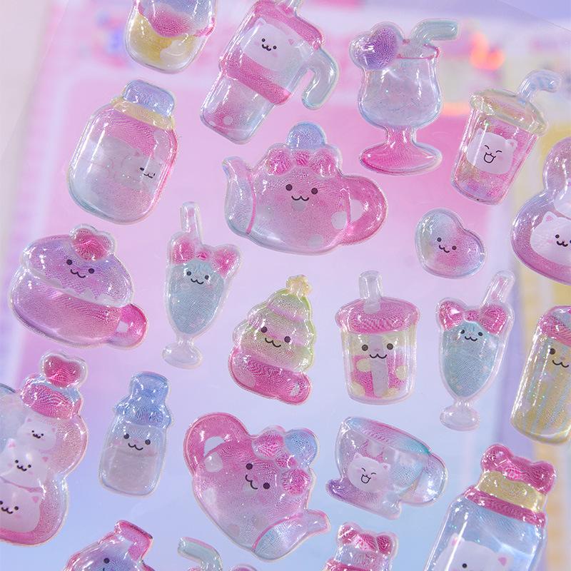 Cartoon Animal Relief Sticker Creative 3D Crystal Stickers For Journal Scrapbook Notebook Laptop Diy Phonecase Decal Pary Decor