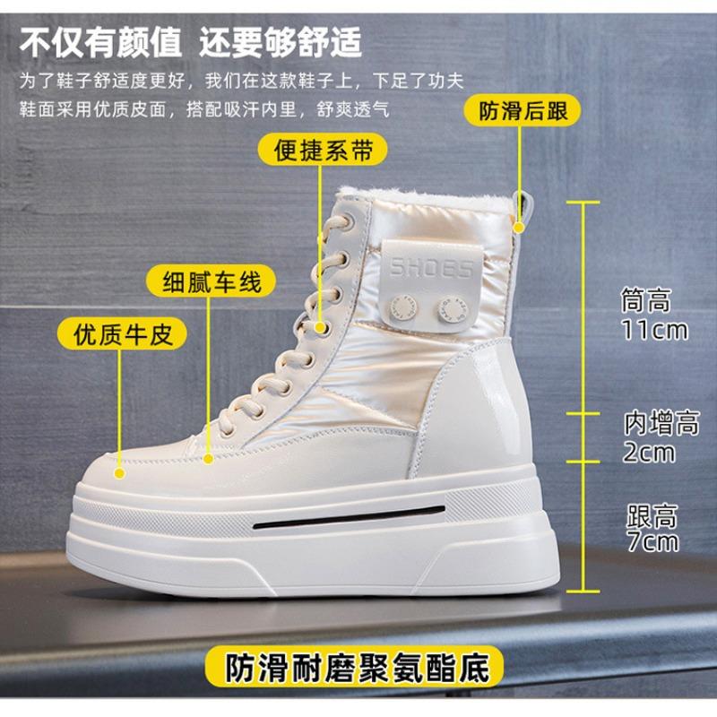 Fashion 9cm New Down Genuine Leather Women Snow Ankle Booties Platform Wedge Hidden Heels Warm Women Autumn Spring Casual Boots Shoes