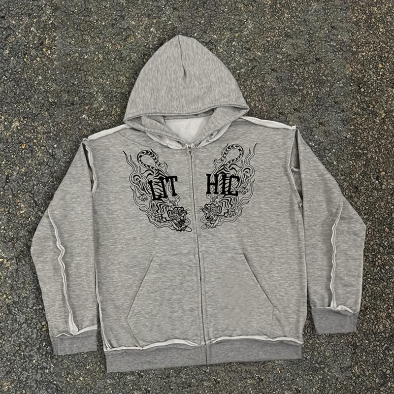 Модний європейський та американський вуличний стиль, персоналізований двошаровий фальшивий двосекційний повсякденний худі на блискавці