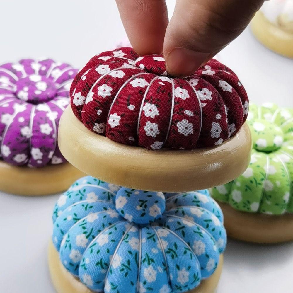 Cross-stitch Wood Base Pumpkin Needle Cushion Pumpkin Shaped Sewing Tool Needle Pillow Magnetic Pin Cushion Tailor