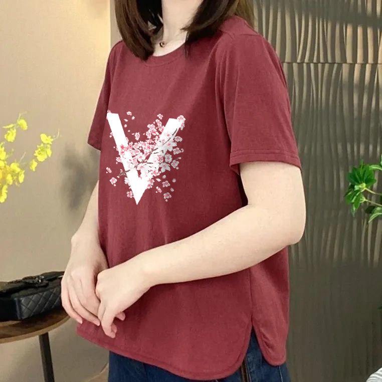 Light Luxury Women s Fashionable Printed Short-Sleeve T-Shirt, Casual Round Neck, Loose, Slimming, Versatile Mother s Top Medium